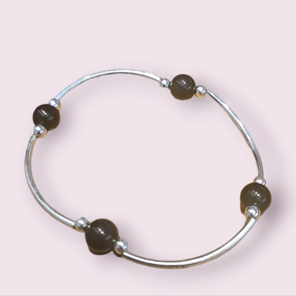 STERLING SILVER SMALLER BEAD BLACK ONYX BLESSING BRACELET. - Picture 2 of 4